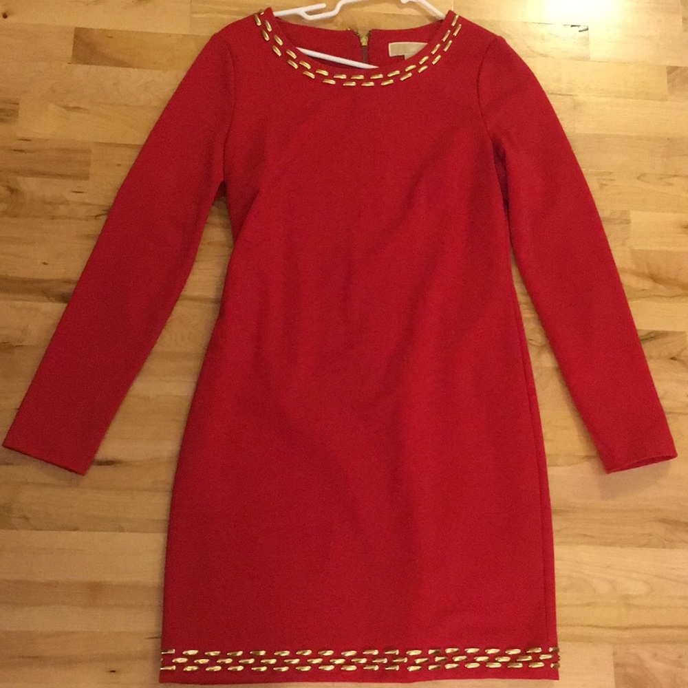 Michael Kors red dress with gold metal detailing